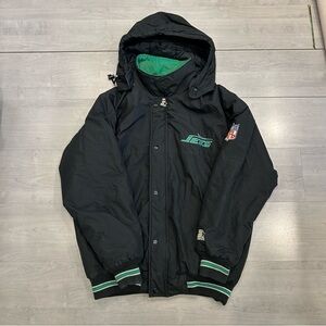 Vintage 1980’s Sz L Starter NFL New York Jets Puffer Jacket Full Zip Black Green